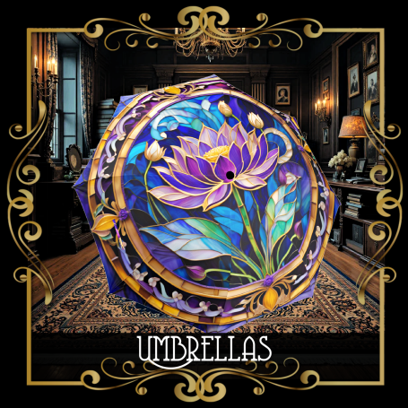 Umbrellas Parasol Colorful umbrella featuring a stylized lotus flower design on a dark background.