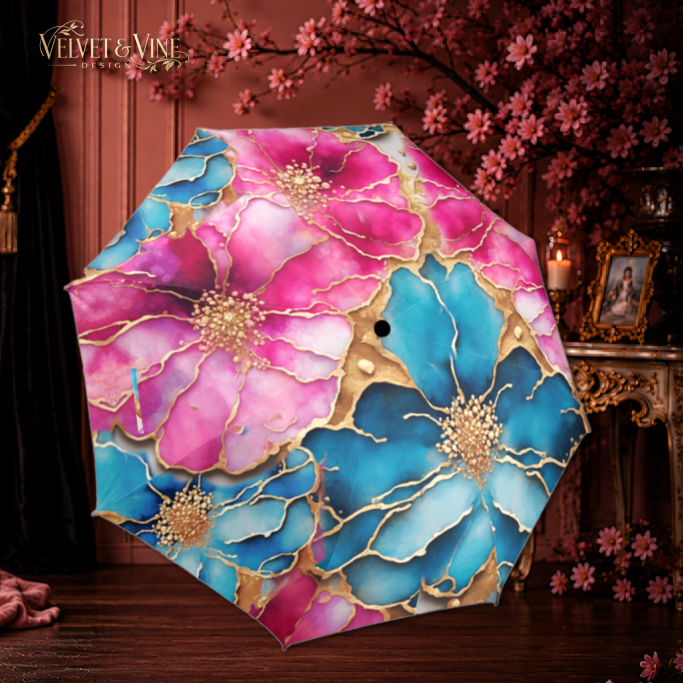 Flower Umbrella Stained Glass Pink Blue Umbrella Parasol